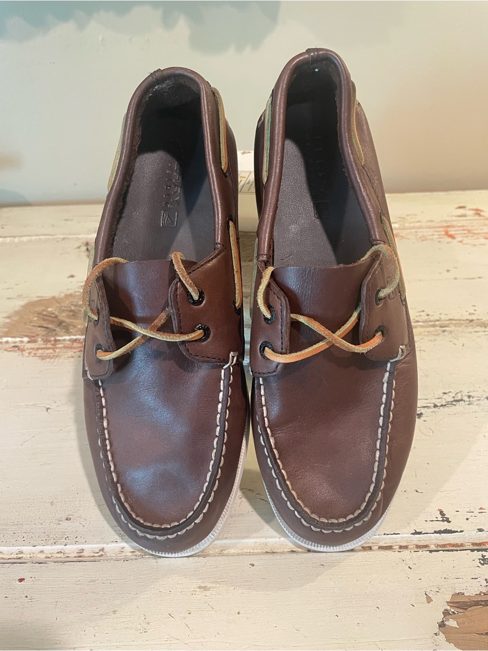 Sperry Dark Brown Leather Boat Shoes with Tan Laces